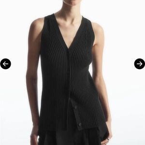COS Rib-Knit V-Neck Vest Black Medium Exc